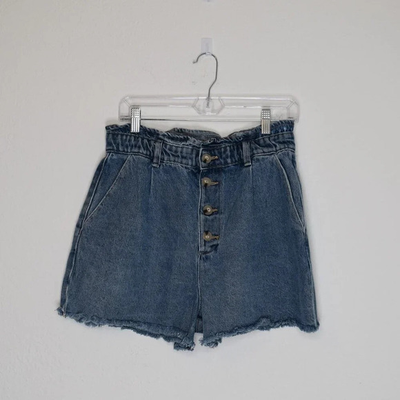 Zara Pants - ZARA High Rise Denim Shorts Button Fly Sz 8 Elastic Waist 90s Western Grunge
